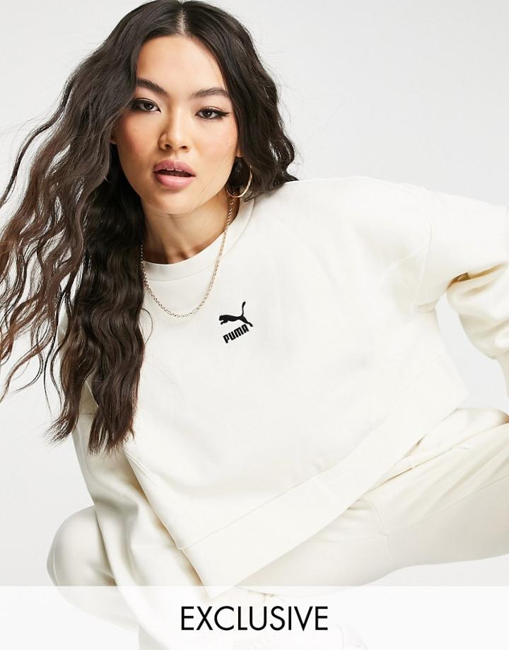 Puma Boxy Cropped Sweatshirt In Off White - Exclusive To Asos