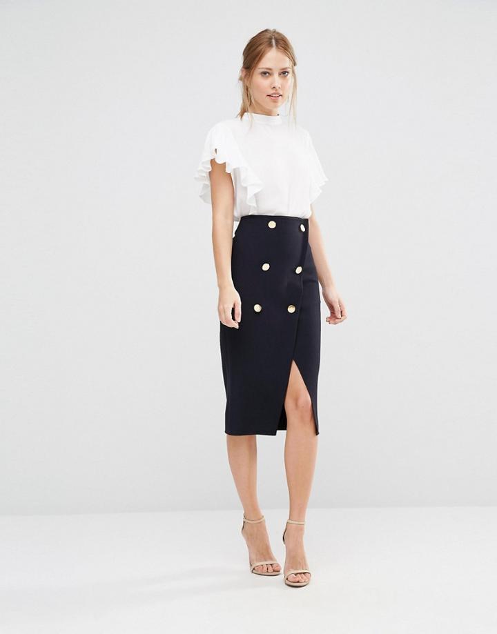 Closet Double Button Wrap Skirt - Navy