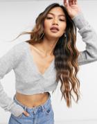 Weekday Tori Cropped Cardigan In Gray-grey