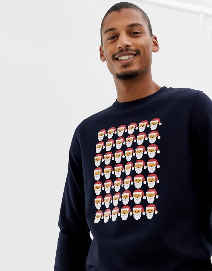 Threadbare Santa Crew Neck Sweat Sweater - Navy