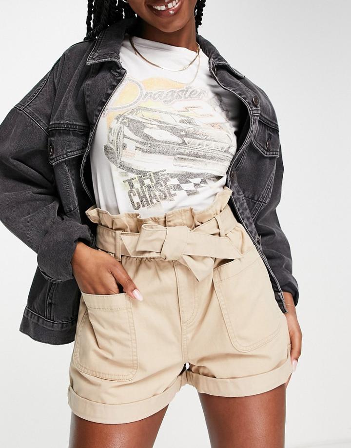 Miss Selfridge Belted Patch Pocket Cargo Short In Stone-neutral