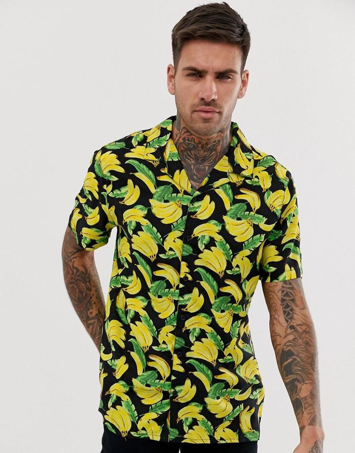 New Look Revere Collar Shirt In Banana Print-yellow