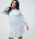 Lost Ink Plus Shirt Dress In Stripe With Waist Detail - Multi