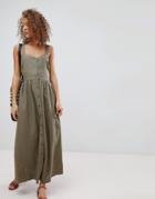 Asos Linen Button Through Maxi Dress - Green