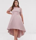 Chi Chi London Plus Lace Detail Midi Dress With High Low Hem In Mink - Pink