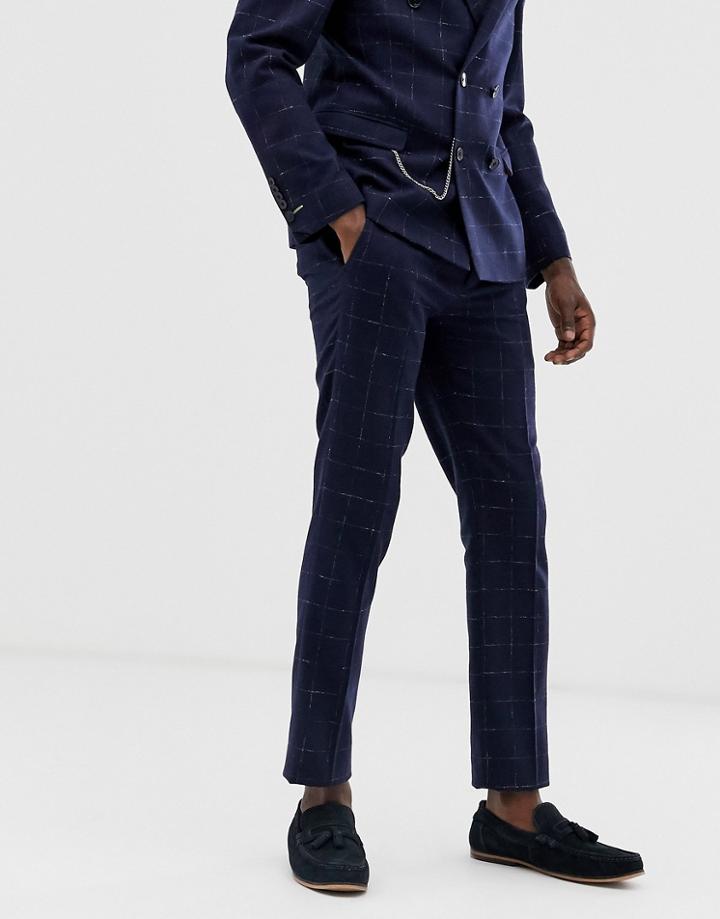 Twisted Tailor Super Skinny Double Breasted Suit Pants In Check - Navy
