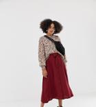 Monki Midi Skirt With Wrap Belt And Buttons In Burgundy - Red