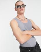 Asos Design Relaxed Fit Tank With Seaming And Dropped Armhole In Gray-grey