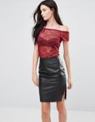 Y.a.s Sheer Off Shoulder Lace Top In Red - Red