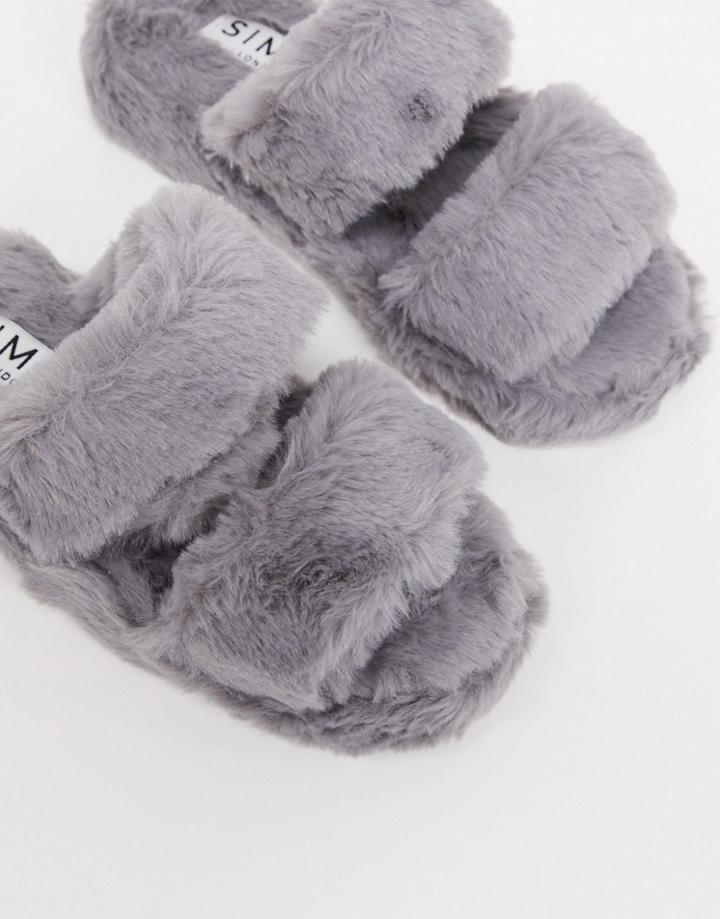 Simmi London Fluffy Slippers In Gray-grey