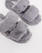 Simmi London Fluffy Slippers In Gray-grey