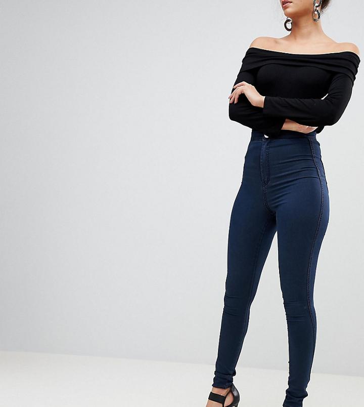 Asos Tall Rivington High Waisted Jeggings In Vivienne Dark Wash - Blue