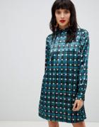 Pieces High Neck Check Polka Dot Shift Dress - Multi