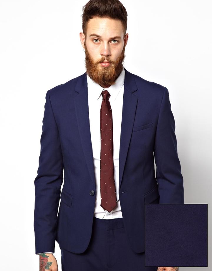 Asos Skinny Fit Suit Jacket In Navy - Blue