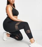 Urban Threads Plus Sports Leggings With Mesh Panels In Black