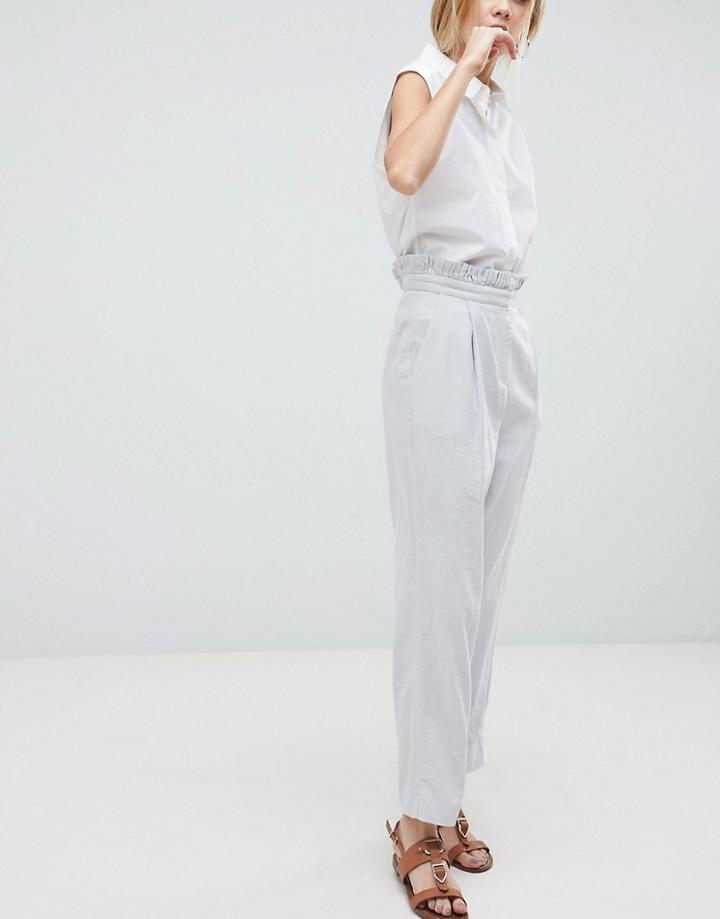 Asos Design Tailored Casual Linen Pants With Frill Waist-gray
