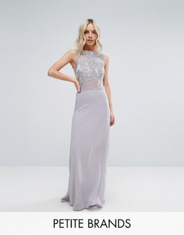 Club L Petite Allover Lace Applique Top Maxi Dress - Gray