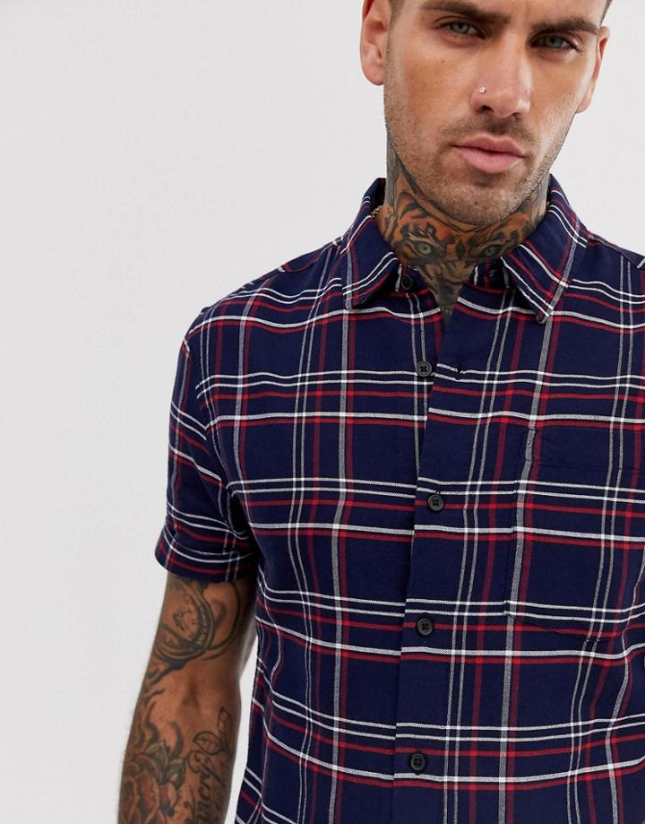 New Look Short Sleeve Check Shirt In Navy - Navy
