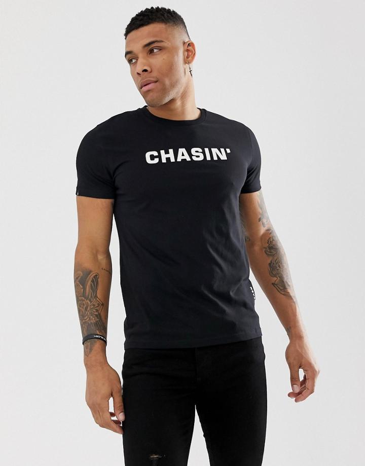 Chasin' Duell White Logo Crew Neck T-shirt In Black - Black