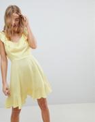 Asos Mini Ruffle Skater Dress - Yellow