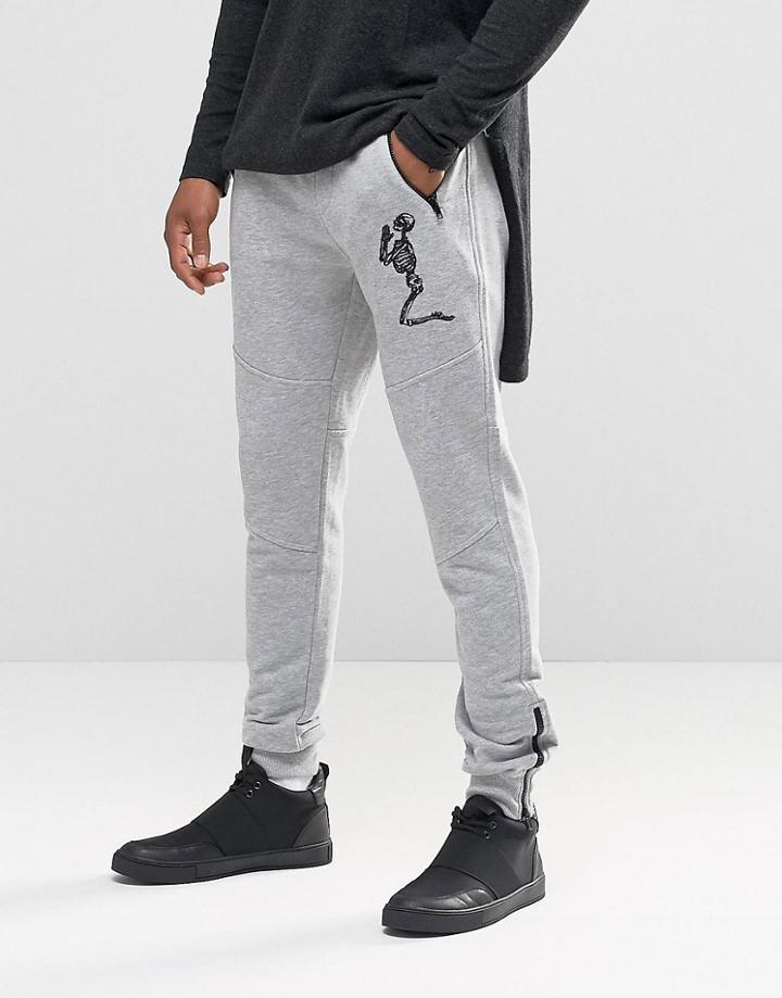 Religion Big Skeleton Jersey Jogger - Gray Marl