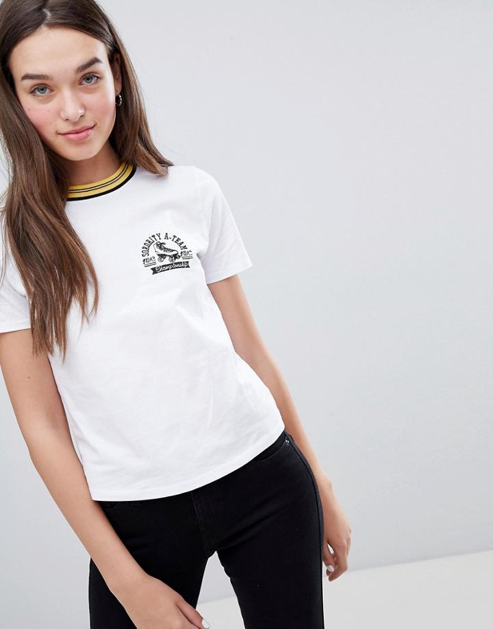 Miss Selfridge Motif T-shirt With Contrast Collar In White - White