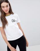 Miss Selfridge Motif T-shirt With Contrast Collar In White - White