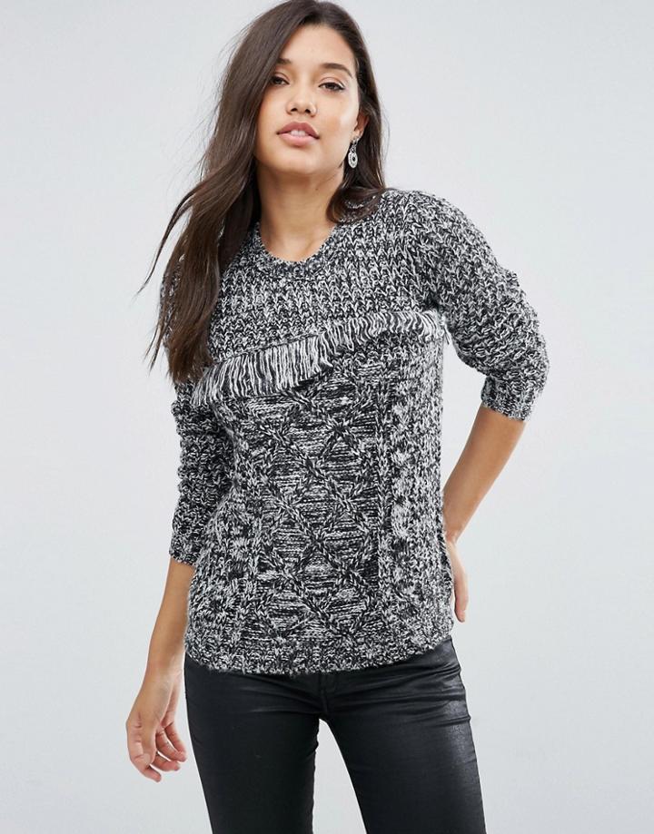 Brave Soul Tassel Front Sweater - Black