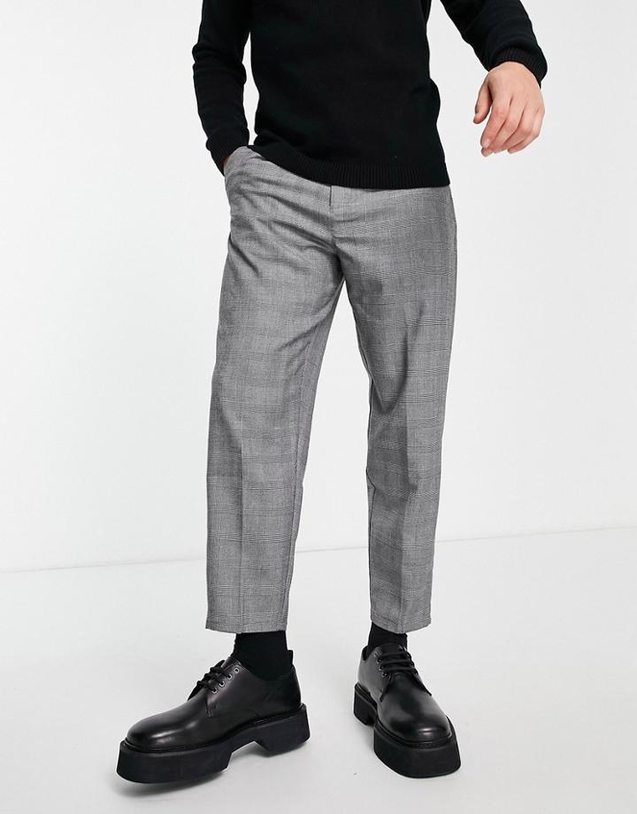 Bershka Smart Check Pants In Gray