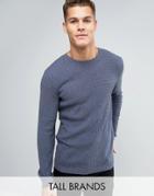 Asos Tall Cable Knit Sweater With Rib Detail - Blue