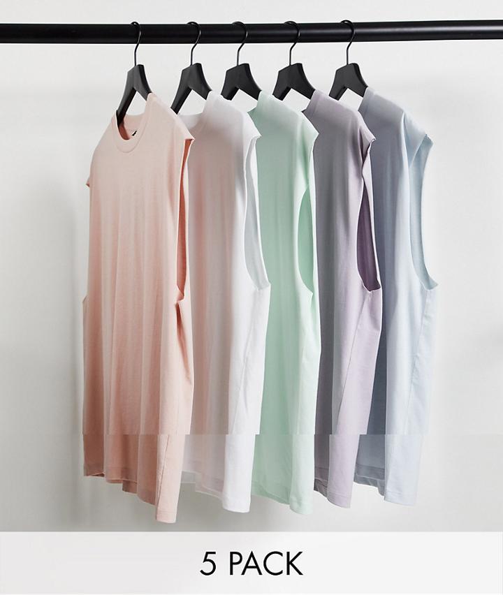 Asos Design 5 Pack Oversized Tank-multi