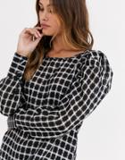 Vero Moda Blouse With Puff Sleeves In Mono Check-black