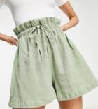 Asos Design Tall Paperbag Waist Shorts In Natural Crinkle In Sage-green