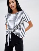 Pull & Bear Tie Front T-shirt In Blue Stripe - Blue