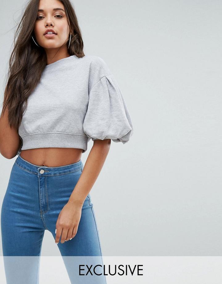 Missguided Bubble Sleeve Jersey Top - Gray