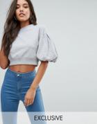 Missguided Bubble Sleeve Jersey Top - Gray