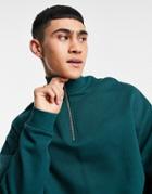 Asos Design Organic Set Oversized Half Zip Sweatshirt In Deep Teal-green