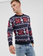 Le Breve Holidays Snowflake Sweater-blue