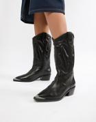 Asos Design Caleb Leather Western Knee Boots - Black