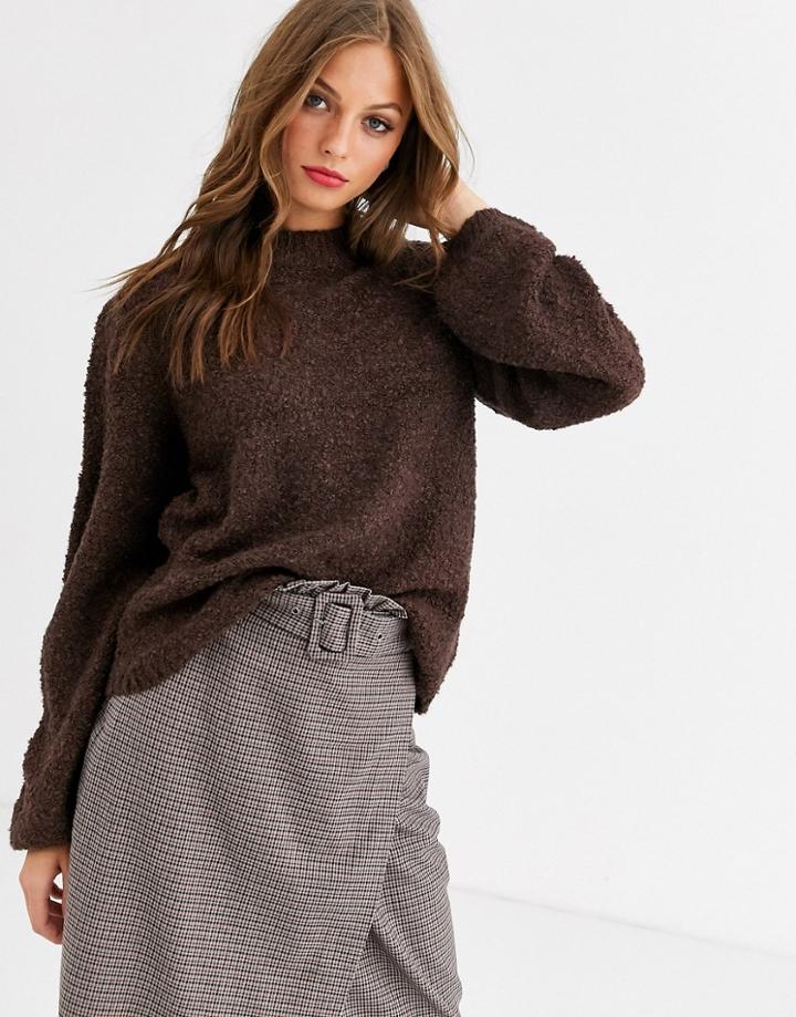 Vila Boucle Knit Sweater In Brown