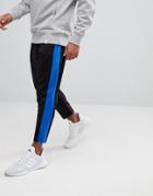 Asos Tapered Polytricot Track Joggers With Color Blocking - Black