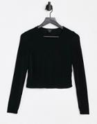 Monki Round Neck Cropped Top In Black