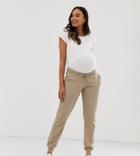 Asos Design Maternity Basic Jogger With Tie - Beige