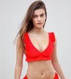 Asos Design Fuller Bust Exclusive Frill Plunge Triangle Bikini Top Dd-g - Red