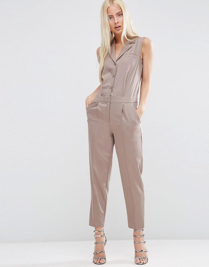 Asos Sleeveless Tailored Shirt Jumpsuit - Neutral
