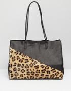 Asos Leather And Faux Pony Shopper Bag - Multi