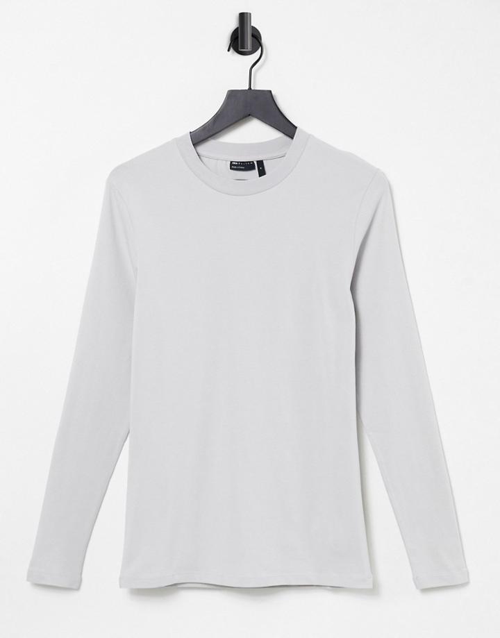 Asos Design Long Sleeve Muscle Fit T-shirt In Gray-grey