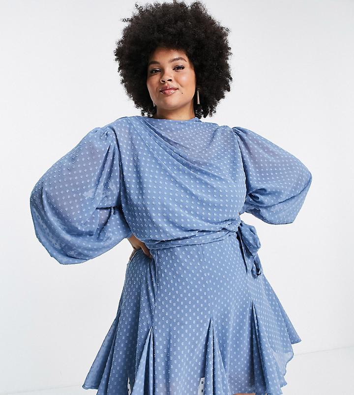 Asos Design Curve High Neck Pleated Mini Dress With Godet Detail-blues
