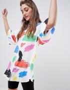 Asos Design Oversized Shirt In Bright Abstract Print - Multi