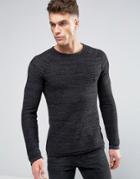 Blend Cotton Waffle Knit Pullover - Black